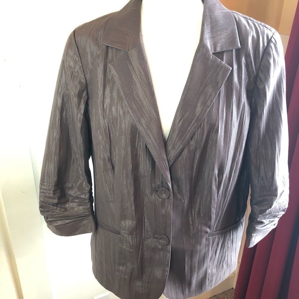 Chico’s blazer Sz 3 gray shimmery 2 button closure